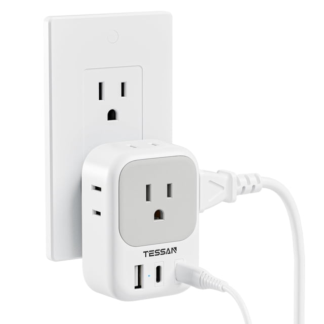 Cargador de pared USB TESSAN Outlet Splitter con 4 tomas de corriente alterna y 3