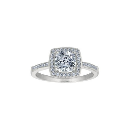 Pascollato Jewelry Cushion Cut 925 Sterling Silver Cz Halo Ring Wedding Engagement Solitaire