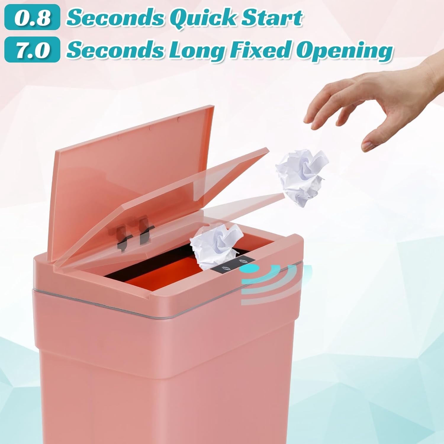 Dkelincs 13 Gallon Kitchen Trash can with Lid, Plastic PP Automatic Sensor Touchless Garbage Can, Pink(3 Pack)