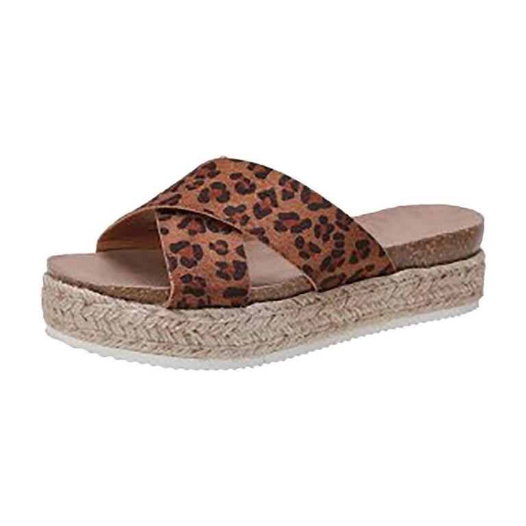 sckarle Women's espadrille Wedge Sandal Leopard Print Sandals Espadrilles Hemp Rope Woven Thick-soled Casual Criss Cross Band Slippers for Festivals Everyday Leisure - Walmart.com