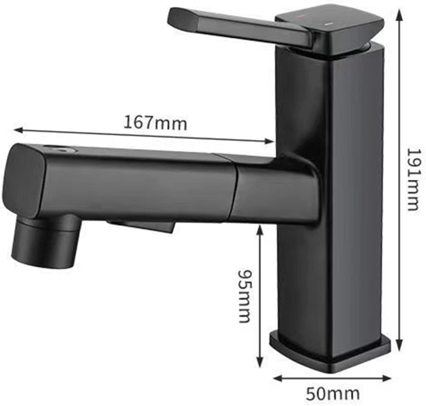 Pull Out Bathroom Faucet,Single Hole Bathroom Sink Faucet with 3 Modes Pull Down Sprayer Basin Tap,Brass Single Handle Bathroom Basin Faucet for Hot and Cold Water,Black