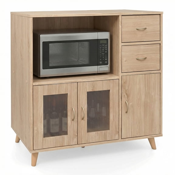 Gymax 36'' Sideboard Buffet Cabinet w/Open Compartment 2 Drawers & 3 Doors for Kitchen Natural