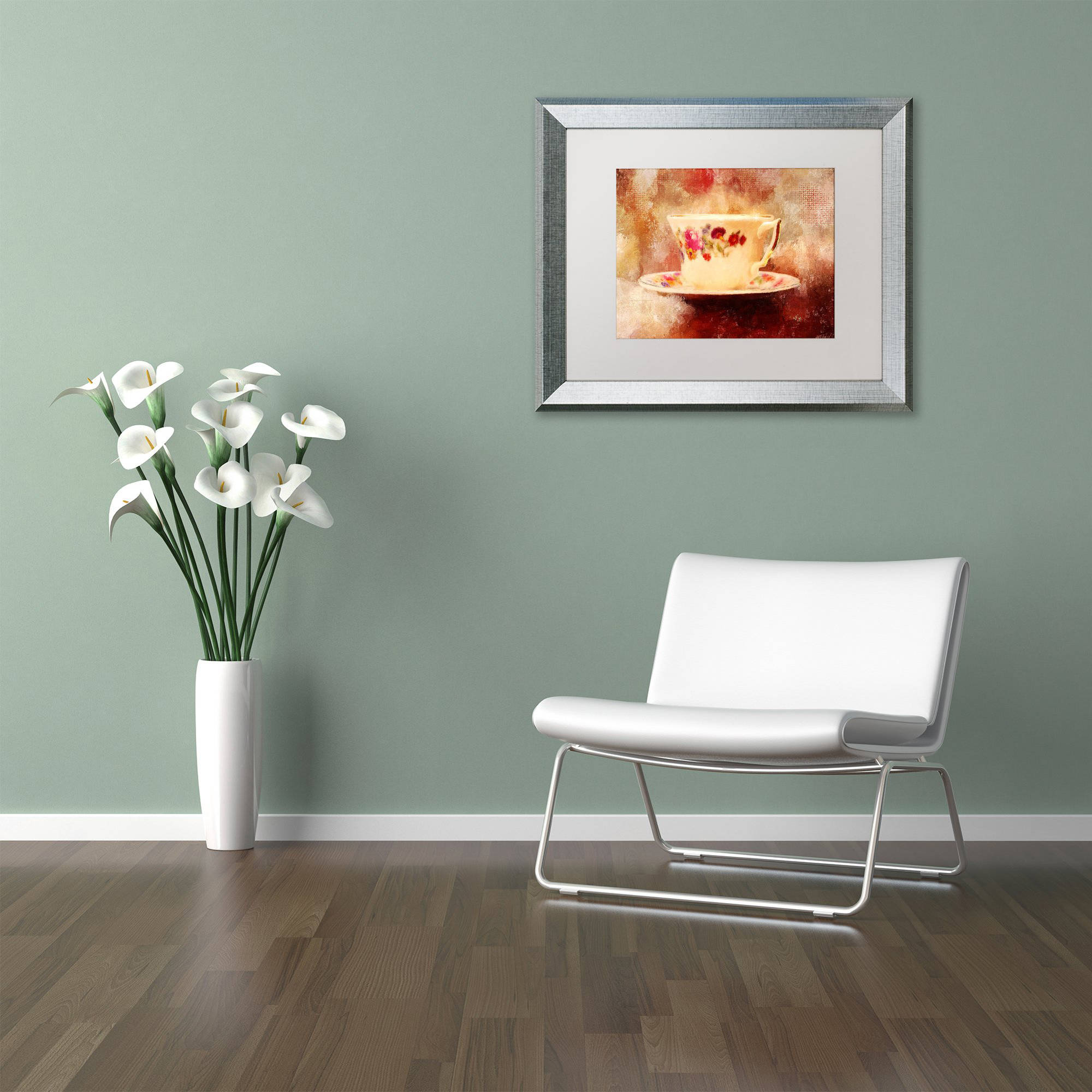 Trademark Fine Art "Time for Tea" Canvas Art by Lois Bryan White Matte, Silver Frame