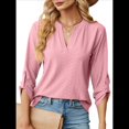 thumbnail image 1 of Blusas Elegantes e Informales para Mujer, Camisetas de 3/4 con Cuello en V y Mangas Enrollables. Rosa M, 1 of 10