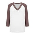thumbnail image 7 of Ayolanni Women Shirts Casual Plus V-Neck Brown 3/4 Sleeve Raglan Solid Blouses Girls Shirts M, 7 of 7