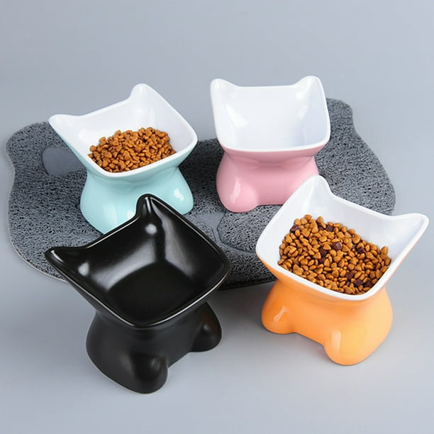 SPRING PARK Ceramic Raised Cat Food Bowls, Porcelain Elevated Water Bowl, Porcelain Stress Free