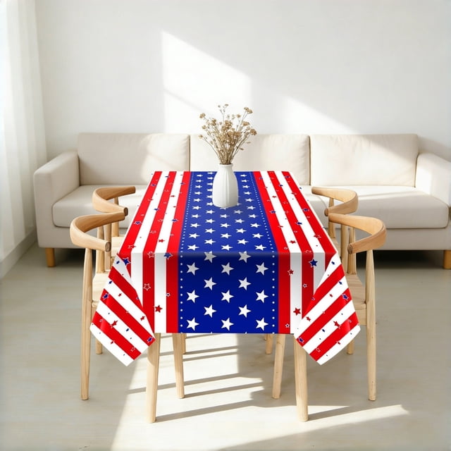 Mantel de plástico con la bandera estadounidense para fiestas patrióticas | Cubierta de mesa desechable con estrellas rojas, blancas y azules