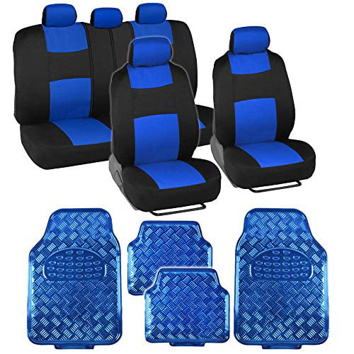 Universal Fit for Auto Truck Van SUV Includes 4PC Vibrant Metallic Floor Mats Easy to Install BDK PolyPro Car Seat Covers Full Set – Front and Rear Split Bench Protection 