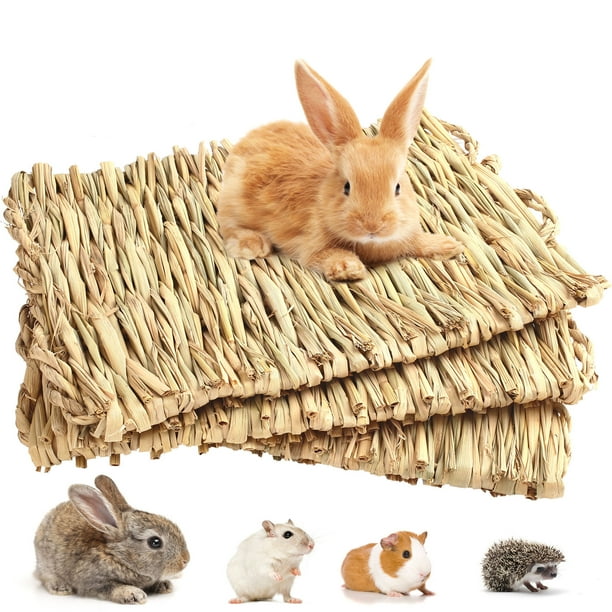 LotFancy 3 Pack Grass Mat for Rabbits Bunny, Woven Hay Mat for Small