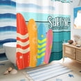 thumbnail image 5 of No Hook Shower Curtain, Surfboard Shower Curtains for Bathroom with See Through Top Window, Summer Starfish Palm Leaf Wood Grain Blue Waterproof & Washable Bath Curtain Standard 72"x72", 5 of 9