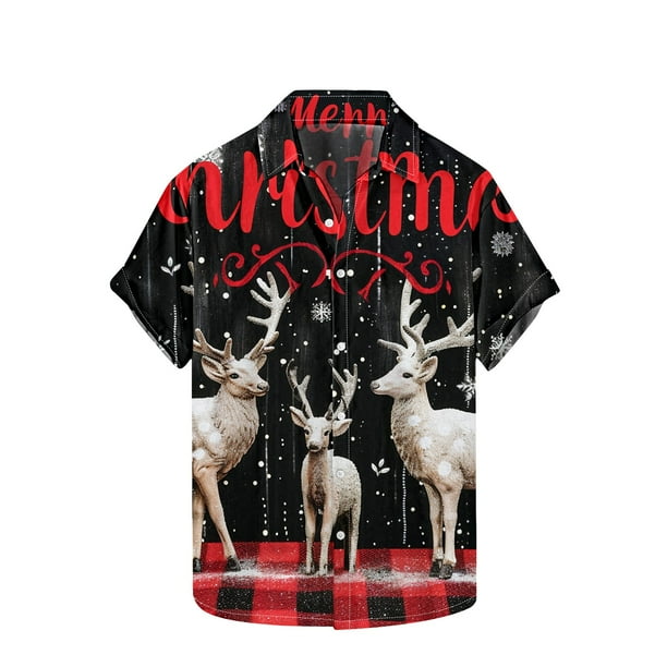 Hombres de Manga Larga, Navidad Impresa Turndown Collar Blusa, Casual Moda Botón Camisa para las Vacaciones