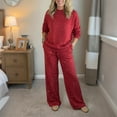 thumbnail image 2 of Casual Workout Two Piece Outfits Long Sleeve High Waist Fold-over Flare Flared Leggings Pants Tracksuit Sets Streetwear, 2 of 4