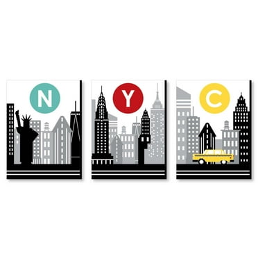 Big Dot of Happiness NYC Cityscape - New York Wall Art and City Skyline Room Decor - 7.5 x 10 inches - Set of 3 Prints