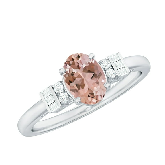 Rosec Jewels Classic 3/4 CT Morganite and Diamond Ring, Peach Morganite Engagement Ring, Morganite Oval Engagement Ring, 925 Sterling Silver, US 4.00