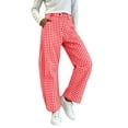 thumbnail image 3 of Women Pants Dqueduo Women's Plaid Button-Zipper Elastic Waist Curved Barrel Pants – Casual Trousers Red L, 3 of 9