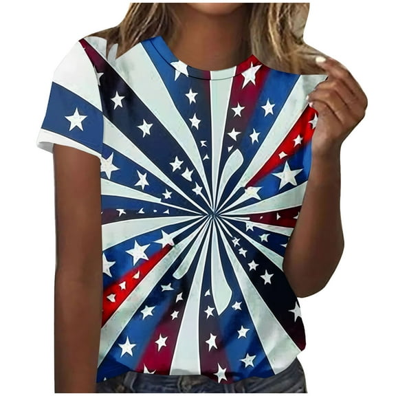 Xdegoge Womens Tops Clearance Under $10 Fourth of July Shirts for Women Crewneck Short Sleeve Usa T Shirt Graphic Plus Size Teacher Outfits Summer 3/4 Sleeve Tops Clearance Womens Clothing Plus Size