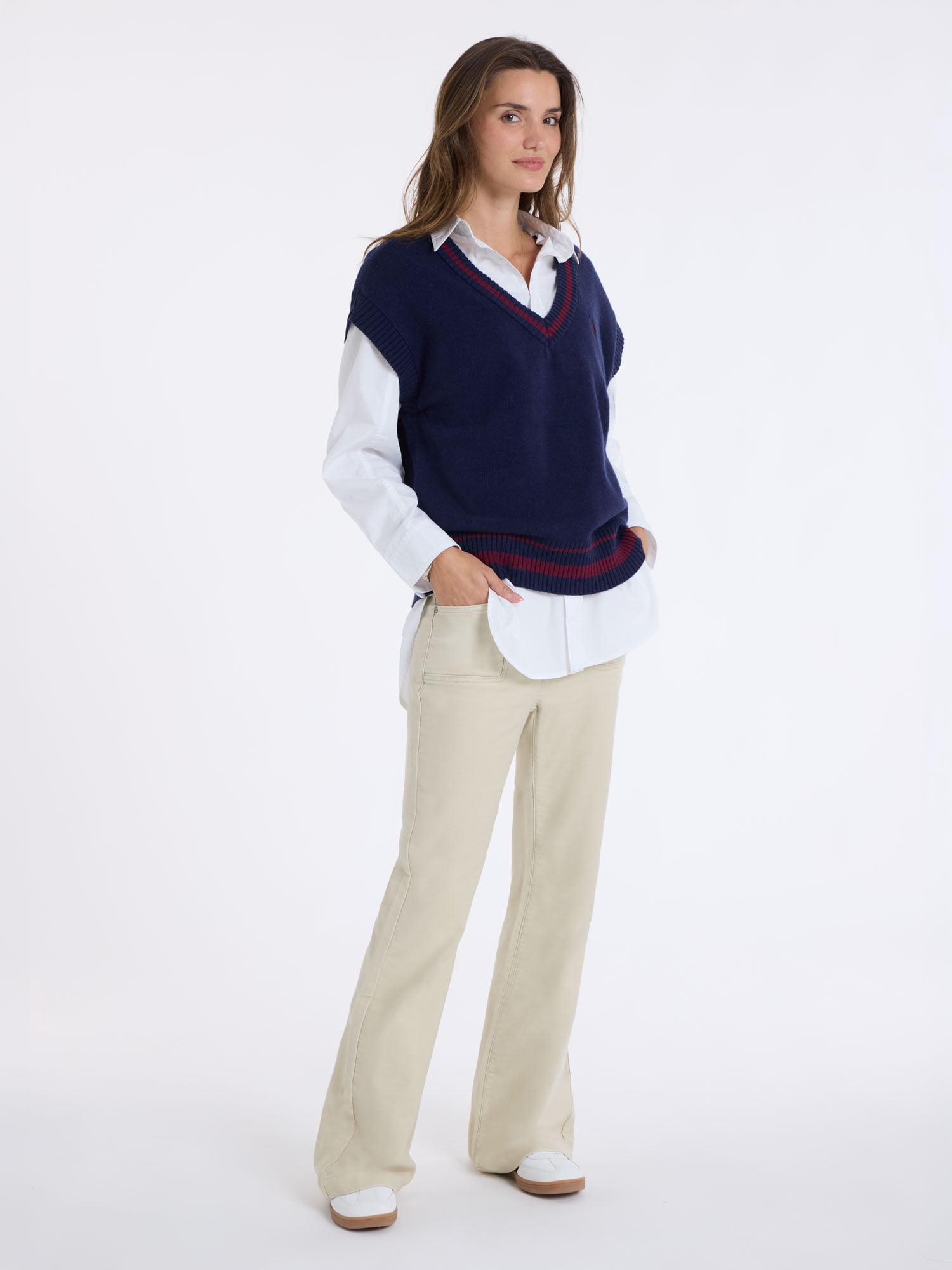 U.S. Polo Assn. Women's Tipped Drop Shoulder Sweater Vest, XS-XL