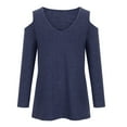 thumbnail image 4 of Off The Shoulder Tops For Women V-Neck T Shirt Tees Ladies Long Sleeve T-Shirts Blouse Pullover Sweatshirts,Navy,XX-Large, 4 of 8