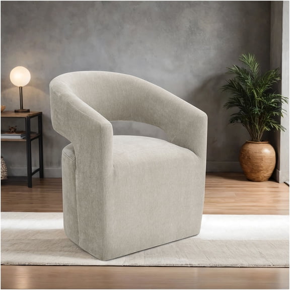 JERFIT Modern Barrel Back Accent Chair with Casters, Soft Upholstered Swivel Armchair for Living Room, Lounge, Office in Taupe