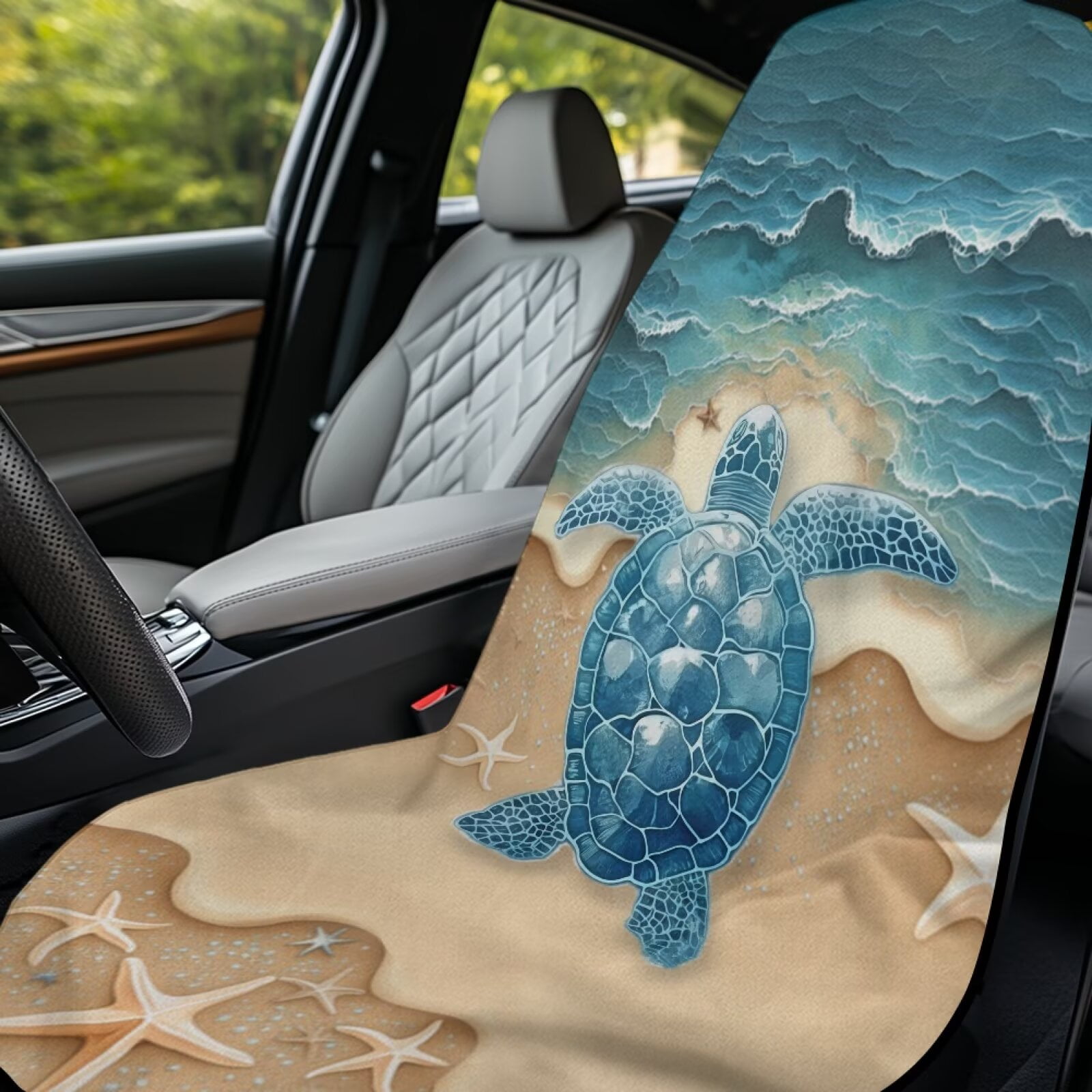 Binienty Removable Car Sweat Towel Front Seat Cover Beach Sea Turtle Bucket Car Towel Seat Cover for Post Gym Workout Running Swimming Beach Hiking