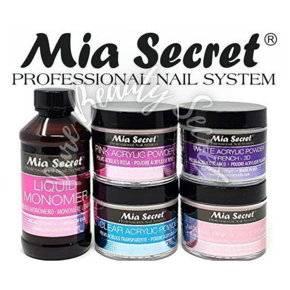 Mia Secret Liquid Monomer 4 oz and Powder 2 oz x 4 (NATURAL PINK   PINK   WHITE   CLEAR)