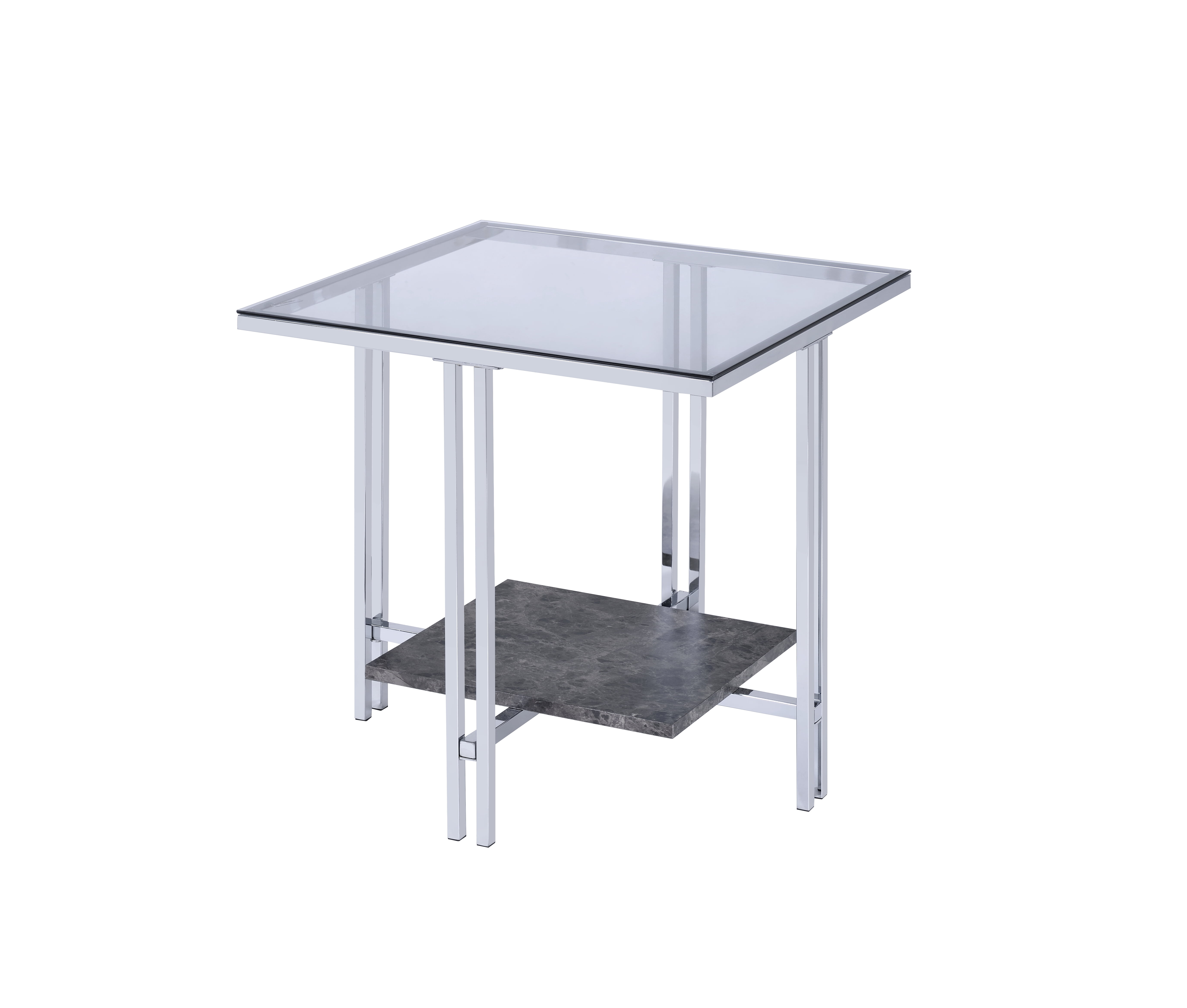 Acme Liddell Rectangular End Table in Chrome & Glass