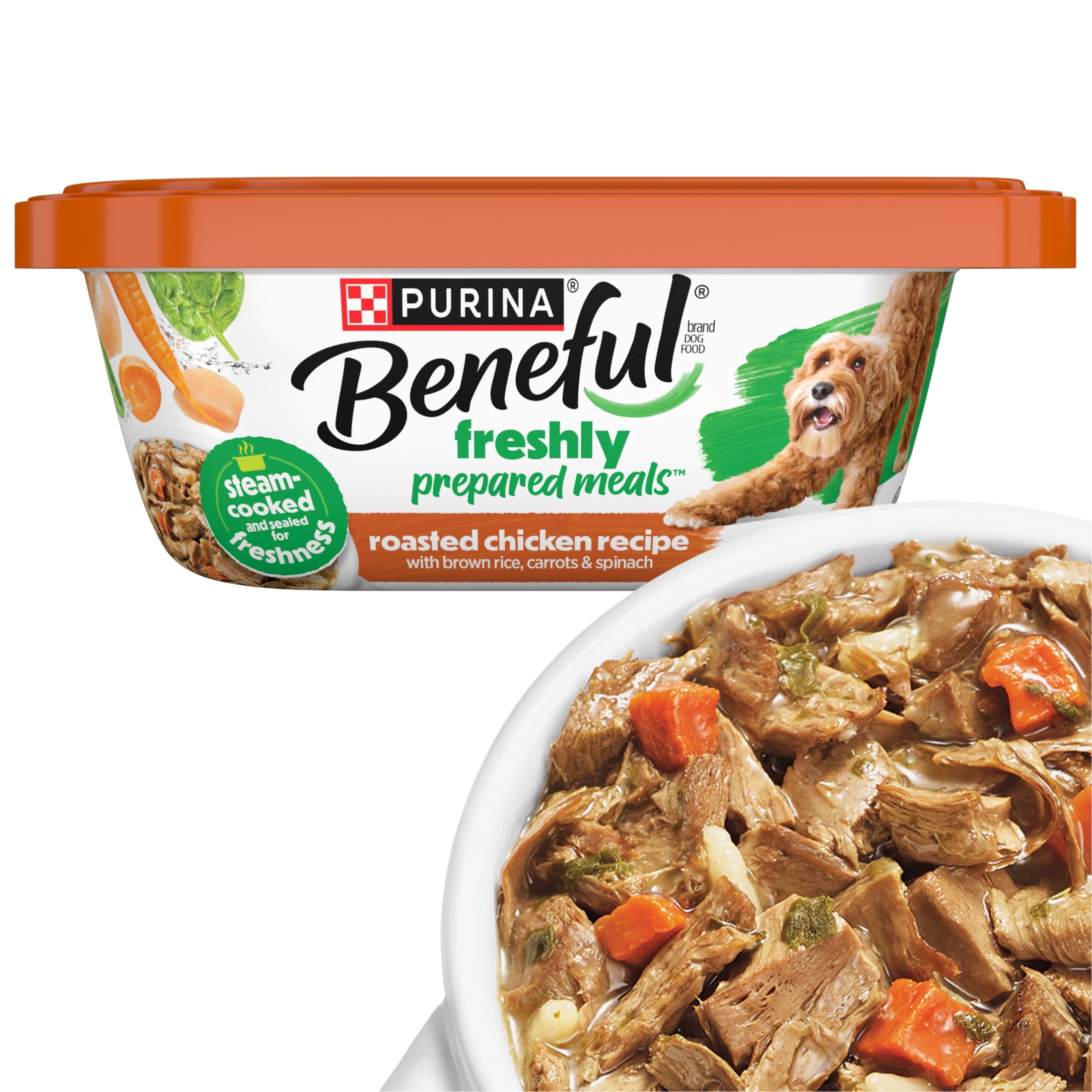 (3 pack) Purina Beneful Dog Food Freshly Prepared Meals Wet Dog Food Roasted Chicken Recipe With Brown Rice, Carrots and Spinach, 10 oz.