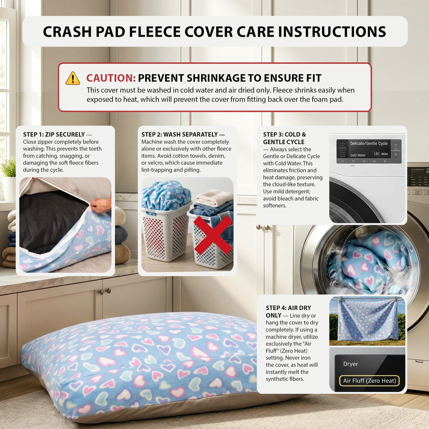 48" x 72" Sensory Crash Pad for Kids & Adults, Soft Fleece Foam Landing Mat, Non-Slip Bottom, Removable Washable Cover for Jumping, Gymnastics, Play and Relaxation