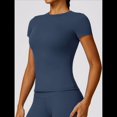 thumbnail image 4 of Camiseta Básica de Verano para Mujer, Corta, Cuello Redondo, Corte Ajustado, Top Corto Azul M, 4 of 8