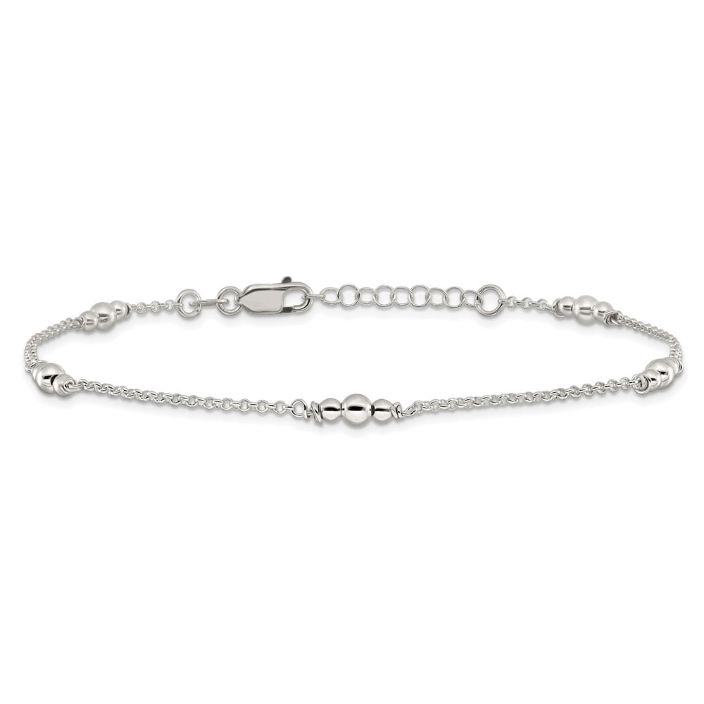 Sterling Silver Polished Bead 10in Plus 1in ext. Anklet