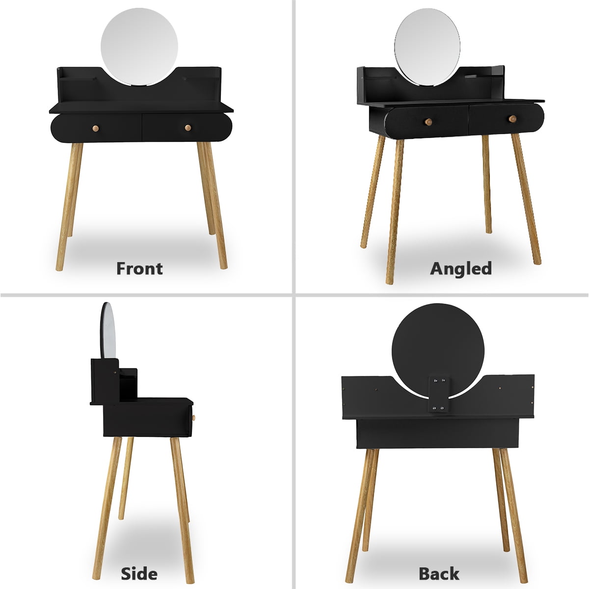 Liyufly Black Vanity Desk with 2 Drawers, Makeup Vanity Table Bathroom Vanity Dressing Table for Women Girls(Without Stool and LED)