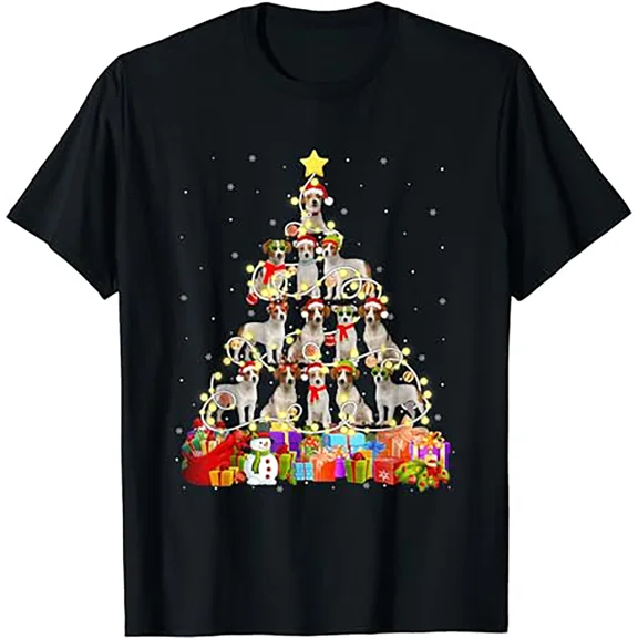 Jack Russell Terrier Christmas Pet Dog Winter Holiday Tree Lights T-Shirt up to size 5XL