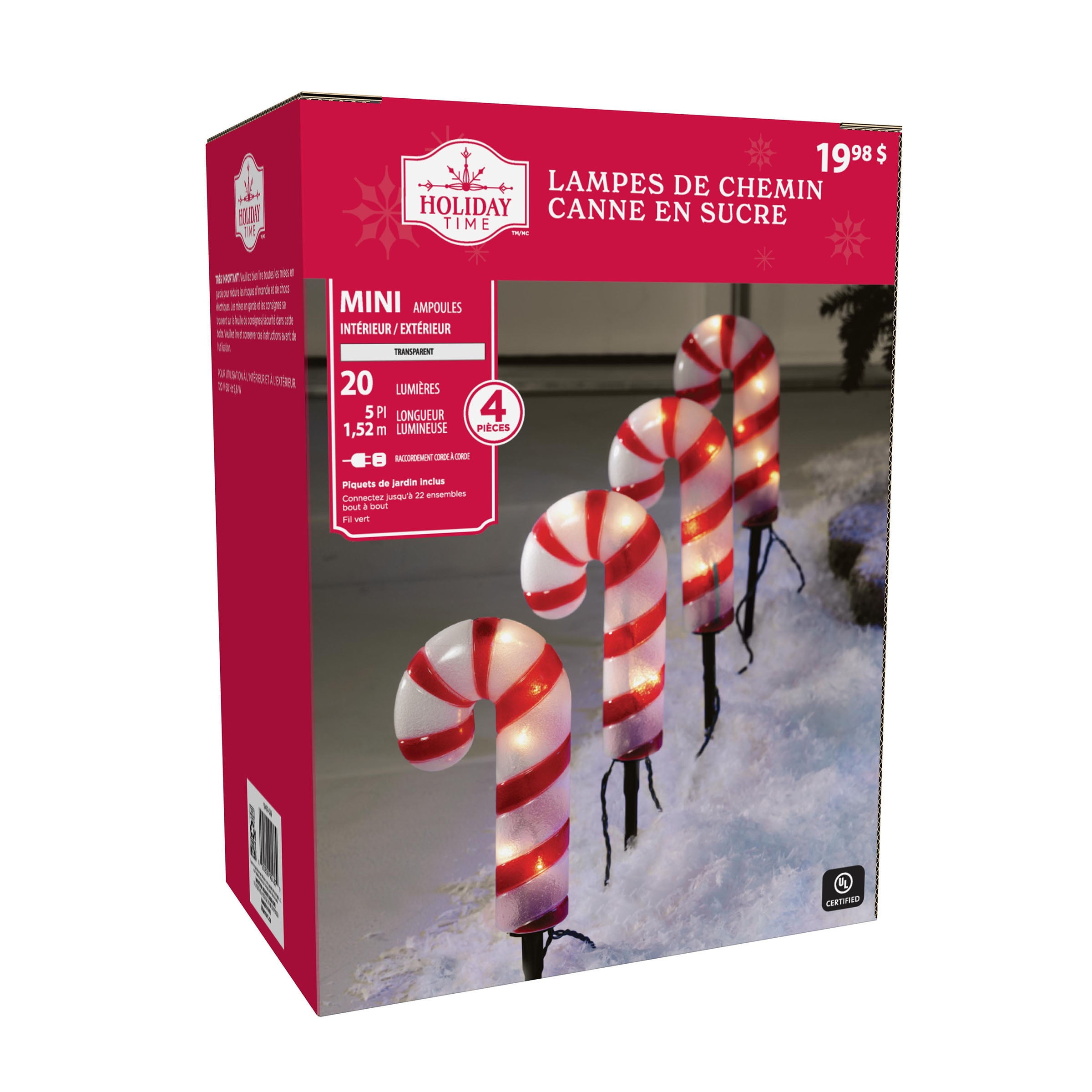 Holiday Time 4 Piece Crystal Effect 10 Inch Red/White Candy Cane Pathway Holiday Outdoor Lighting