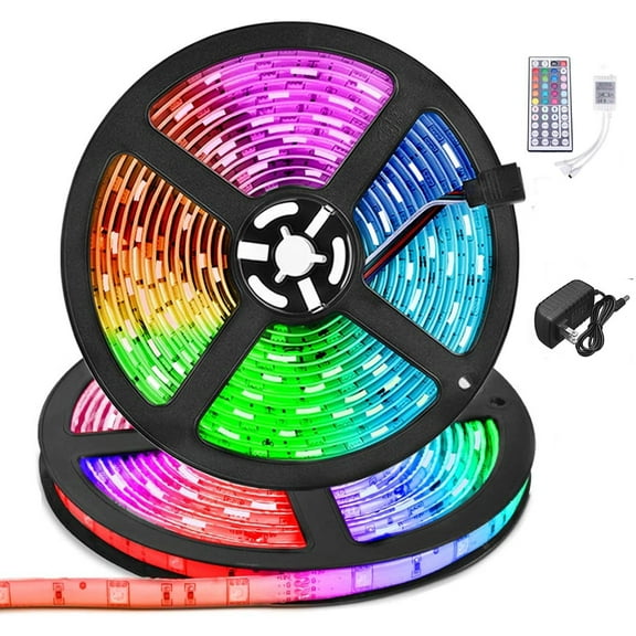 LED Strip Lights, RGB Led Strip Waterproof 12v 32.8ft (10M) 300LEDs SMD3528 RGB Light with 44 Keys Remote Controller and Power Supply
