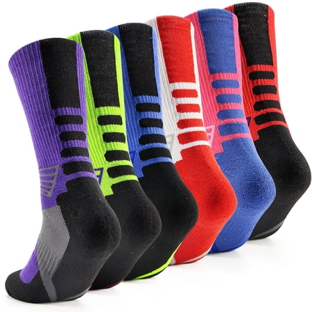 Mens Basketball Socks Compression Elite Crew Socks for Women Youth Boys Colorful 6 Pairs