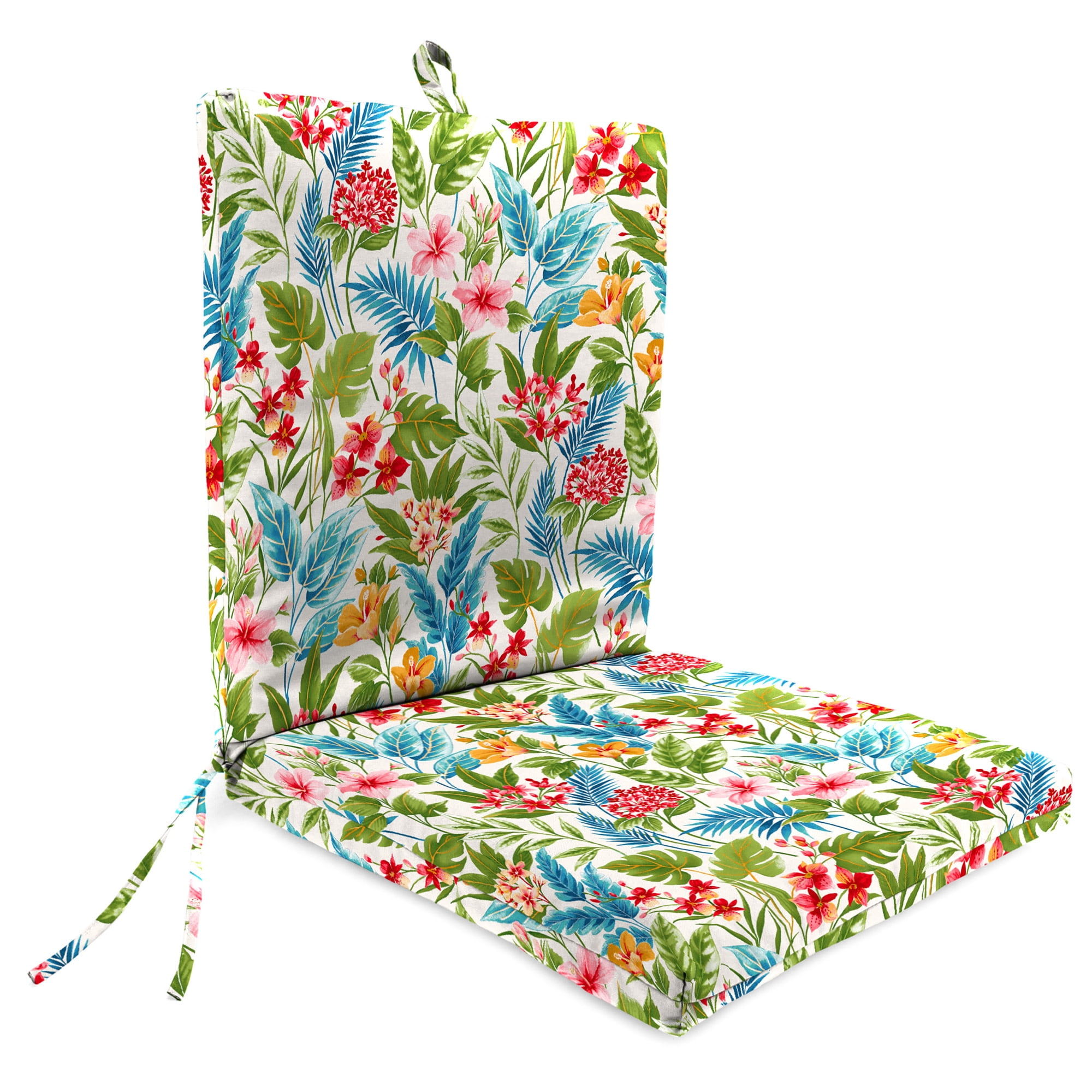 Jordan Manufacturing 44" x 21" Carena Multi White Floral Rectangular Outdoor Chair Cushion with Ties and Hanger Loop (2 Pack)