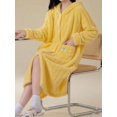 thumbnail image 5 of Womens Mustard Yellow Plush Hooded Bathrobe, Warm Thermal Lined Long, 5 of 6