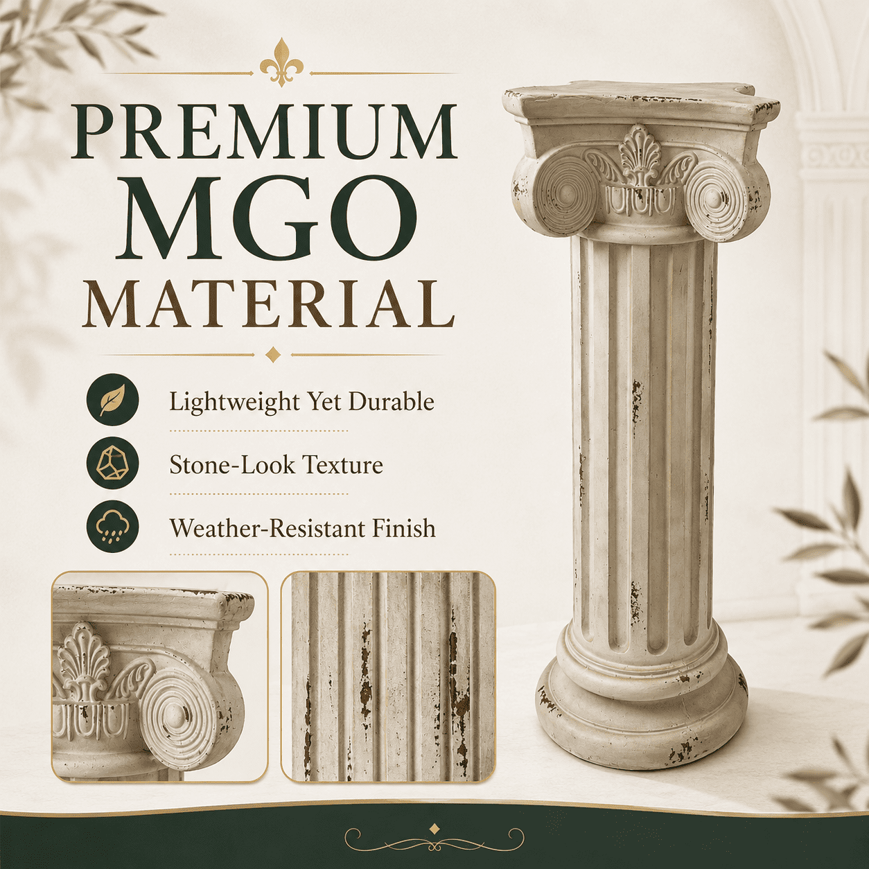 Aukfa 28.93" MGO Roman Column Planter Urn, Antique Garden Pedestal,Antique White
