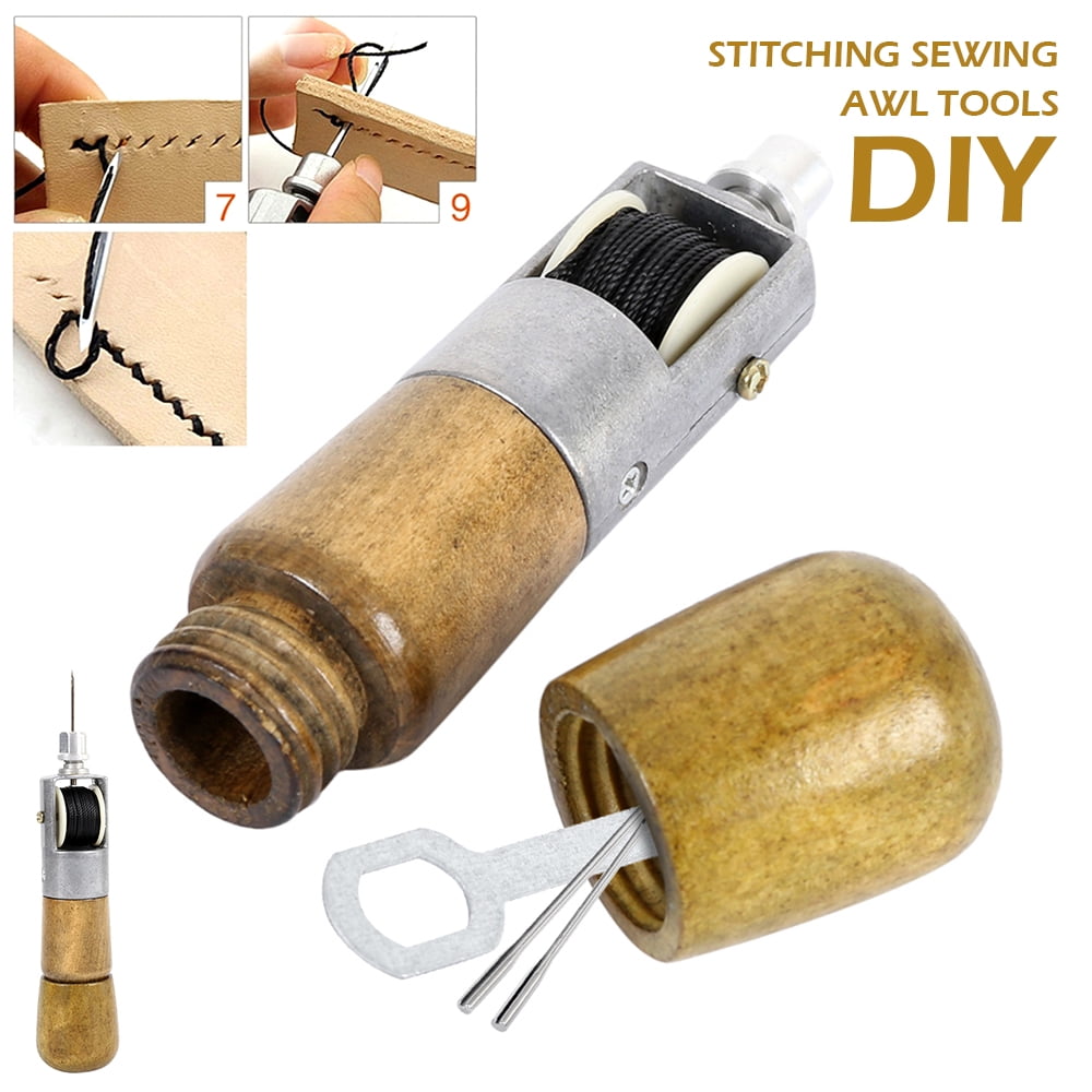 AMERTEER Leather and Fabric Sewing Awl Leather Craft Automatic Lock Stitching Sewing Awl Quick Stitch Repair Tool Kit with 2 Needles