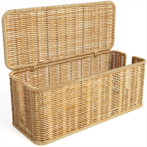 Rollbacks & More Cable Management Box,Handwoven Imitation Rattan Cord Hider Organizer Box with Lid,2 Open Slots