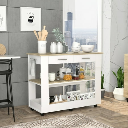 20.00-inch Depth - Two Drawers for Storage Needs - Kitchen Space Utilization - Functional Island with Shelf
