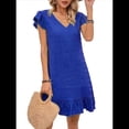 thumbnail image 1 of Vestidos de Verano para Mujer, Escote en V, Mangas , Bajo con Volantes, Vestido Azul Talla S, 1 of 8