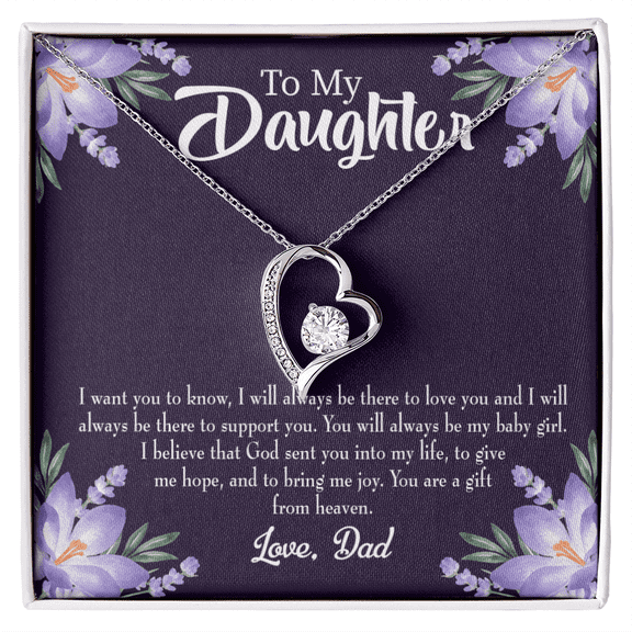To My Daughter From Heaven From Dad Forever Necklace w Message Card