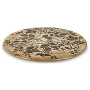 GG Collection  24.5 x 4.5 x 24 in. Mango Wood with Laser & Metal Inlay Leaf Design Tabletop Lazy Susan - Brown