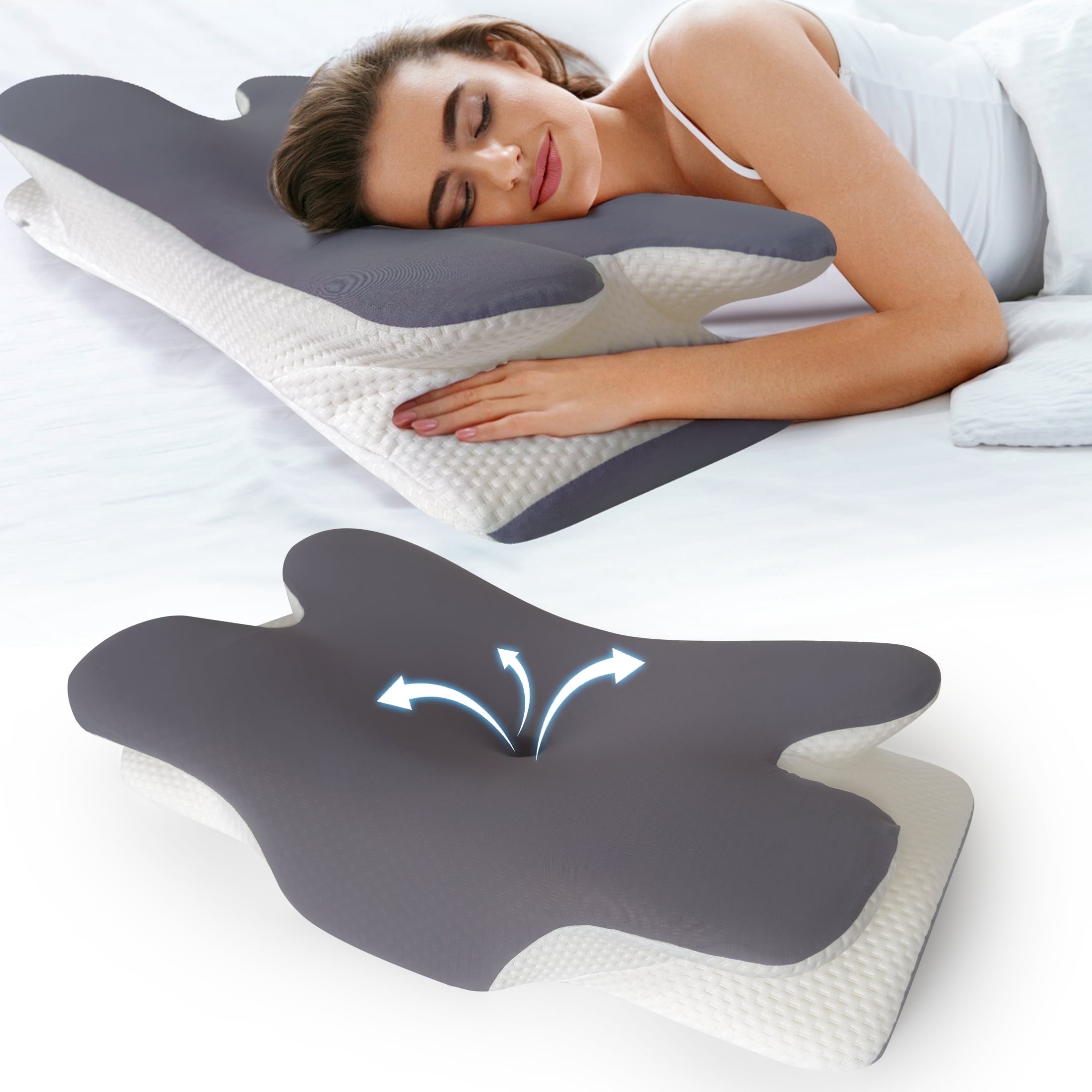 HIJOB Memory Foam Ergonomic Cervical Neck Support Bed Pillows for Side Back Stomach Sleeper Sleeping