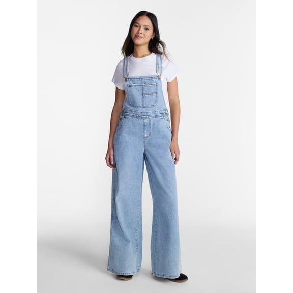 No Boundaries Wide Leg Baggy Overalls, Women's XXS-XXL