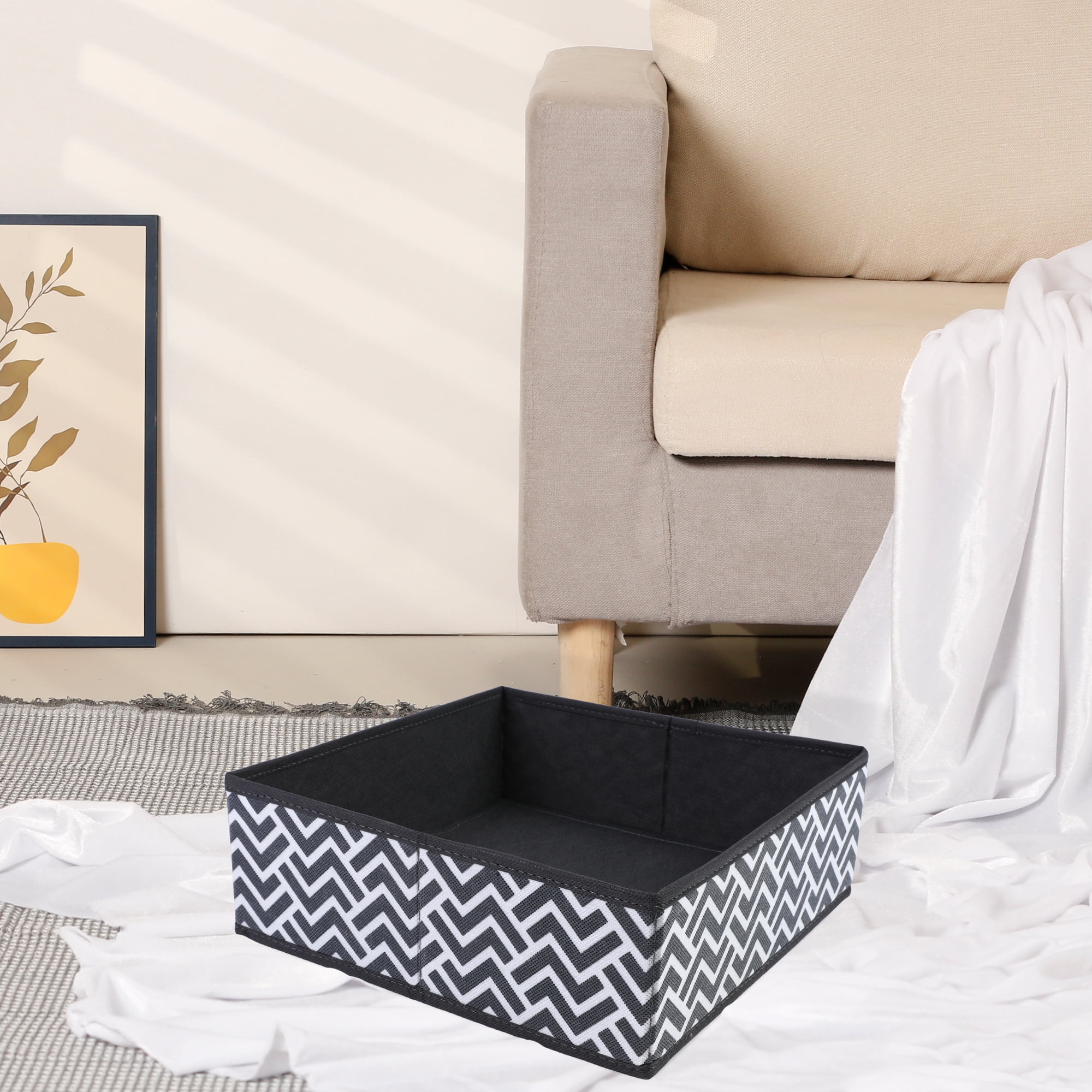 Unique Bargains Storage Bins for Closet Organizers Wavy Pattern Black 11"x11"x3.9"