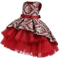 thumbnail image 3 of Flower Girls High Low Tulle Dress Sleeveless Jacquard Princess Birthday Wedding Gown for 2-8Y, 3 of 7