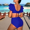 thumbnail image 6 of HAPIMO Womens Bikini Set Ruffle Sleeve Cropped Top with High Waist Bottom Summer Beach Swimwear Two Pieces Bathing Suit Blue L, 6 of 8