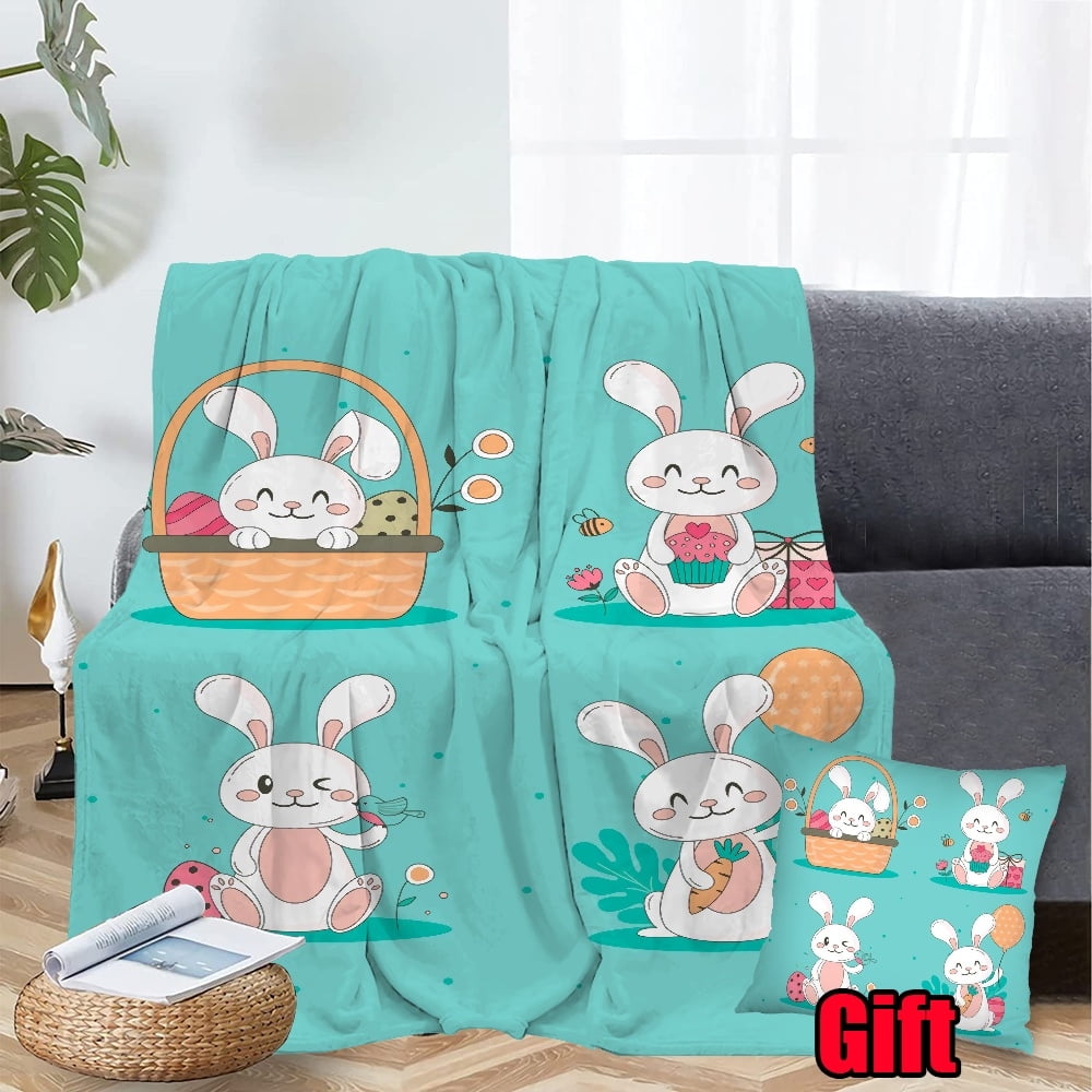 Dicasser Easter Rabbits Blankets With Pillow Cover Plush Flannel Baby